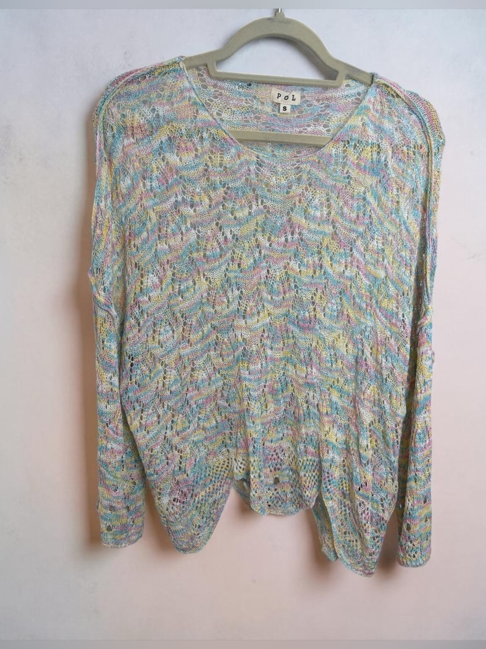 POL Pastel Multicolor Open-Knit Crewneck Sweater